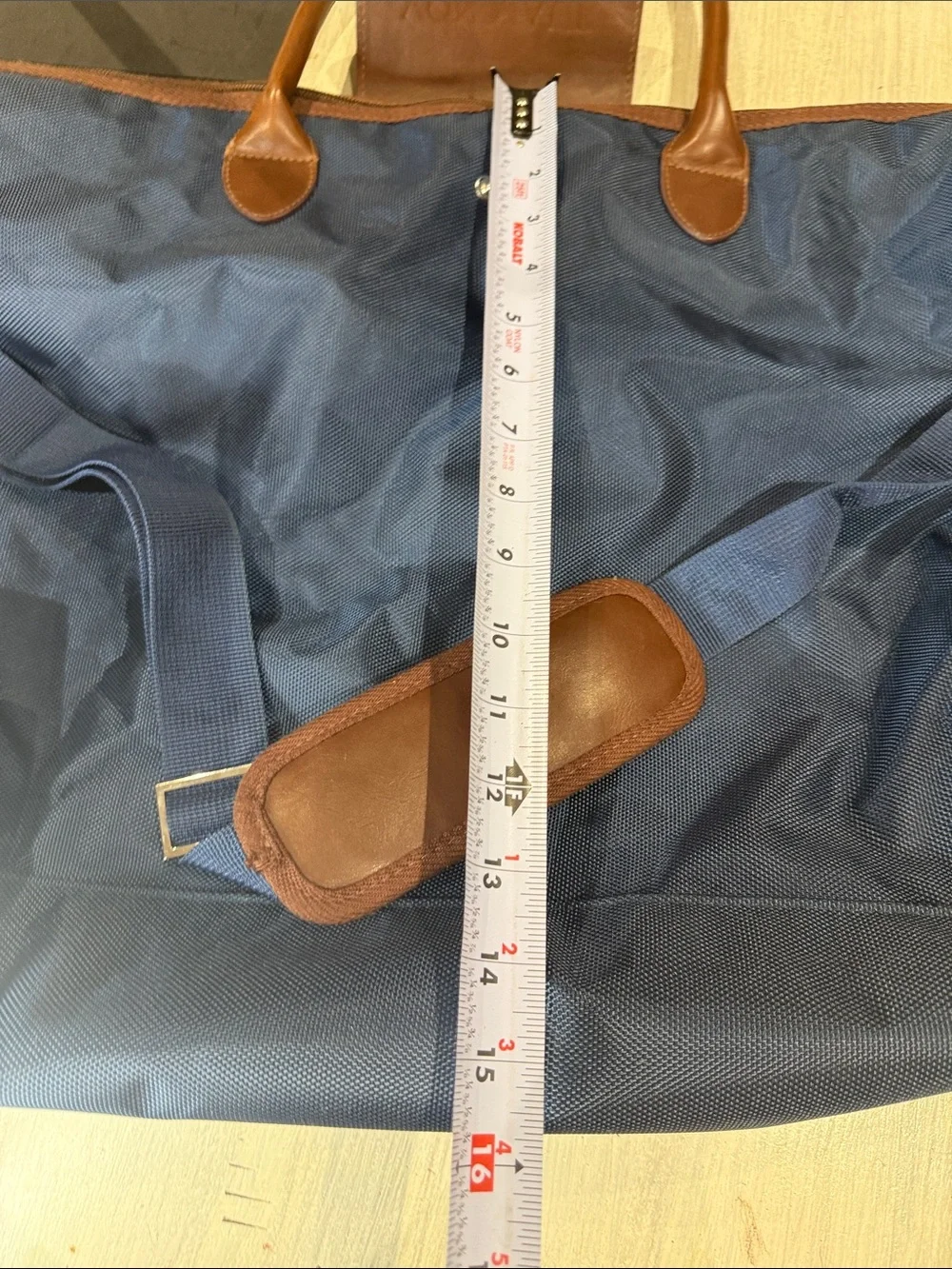 XL Navy Weekender Duffel Bag with Brown Trim